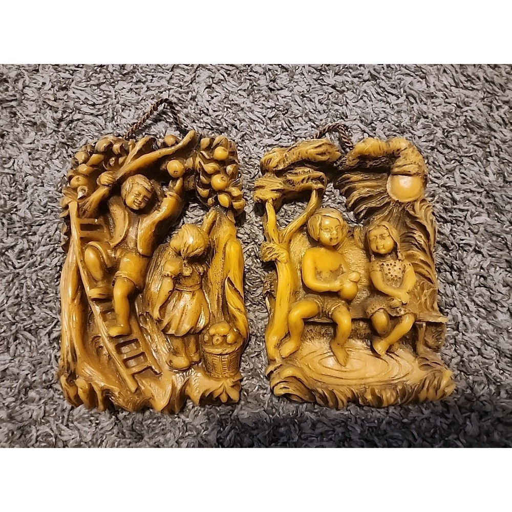 Vintage Rare Krommer Set of 2 Wax Children Wall‎ Plaques/ Straubing Germany/ 6x4